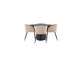 ebuy24 Olivia eethoek tafel zwart en 4 berit stoelen beige.