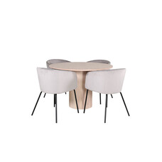 ebuy24 BiancaROWW eethoek eetkamertafel eik fineer wit washed en 4 Berit eetkamerstal velours grijs.