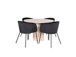 ebuy24 BiancaROWW eethoek eetkamertafel eik fineer wit washed en 4 Berit eetkamerstal velours zwart.