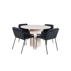 ebuy24 BiancaROWW eethoek eetkamertafel eik fineer wit washed en 4 Tvist eetkamerstal PU kunstleer zwart.