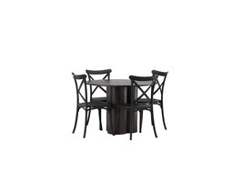ebuy24 Olivia eethoek tafel mokka en 4 Crosett stoelen zwart.