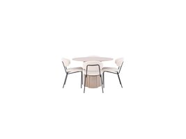 ebuy24 Olivia eethoek tafel whitewash en 4 Chico stoelen wit.