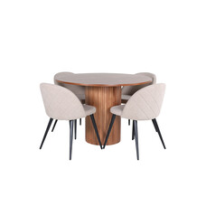 ebuy24 BiancaROWA eethoek eetkamertafel eik fineer en 4 Velvet Stitches eetkamerstal beige.