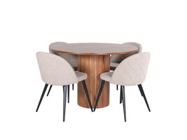 ebuy24 BiancaROWA eethoek eetkamertafel eik fineer en 4 Velvet Stitches eetkamerstal beige.