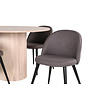 ebuy24 BiancaROWW eethoek eetkamertafel eik fineer wit washed en 4 Velvet Stitches eetkamerstal grijs.