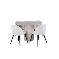 ebuy24 BiancaROWW eethoek eetkamertafel eik fineer wit washed en 4 Velvet eetkamerstal fluweel beige, zwart.