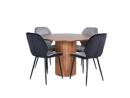 ebuy24 BiancaROWA eethoek eetkamertafel eik fineer en 4 Emma eetkamerstal velours grijs,zwart.