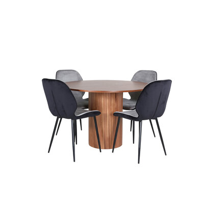 ebuy24 BiancaROWA eethoek eetkamertafel eik fineer en 4 Emma eetkamerstal velours grijs,zwart.