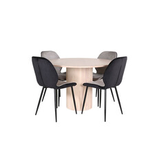 ebuy24 BiancaROWW eethoek eetkamertafel eik fineer wit washed en 4 Emma eetkamerstal velours grijs,zwart.