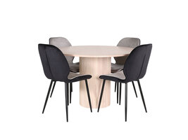 ebuy24 BiancaROWW eethoek eetkamertafel eik fineer wit washed en 4 Emma eetkamerstal velours grijs,zwart.