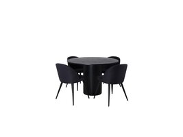 ebuy24 Bianca eethoek tafel zwart en 4 Velvet stoelen zwart.