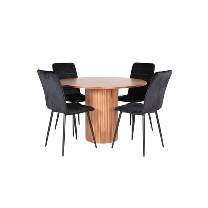 ebuy24 BiancaROWA eethoek eetkamertafel eik fineer en 4 Windu Lyx eetkamerstal velours zwart.