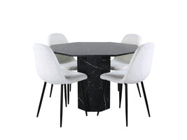 ebuy24 Marbs eethoek eetkamertafel zwart marmer decor en 4 Polar Fluff eetkamerstal Teddy wit.