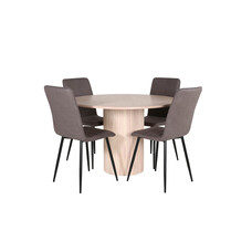 ebuy24 BiancaROWW eethoek eetkamertafel eik fineer wit washed en 4 Windu Lyx eetkamerstal grijs.