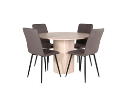 ebuy24 BiancaROWW eethoek eetkamertafel eik fineer wit washed en 4 Windu Lyx eetkamerstal grijs.