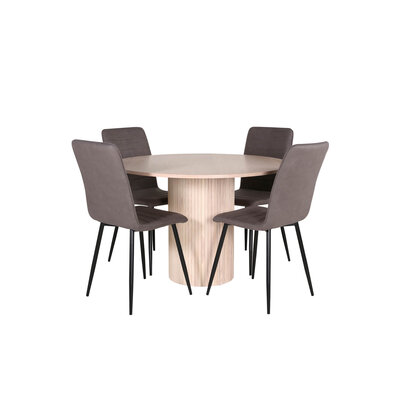 ebuy24 BiancaROWW eethoek eetkamertafel eik fineer wit washed en 4 Windu Lyx eetkamerstal grijs.