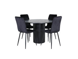 ebuy24 BiancaROBL eethoek eetkamertafel zwart en 4 Windu Lyx eetkamerstal velours zwart.