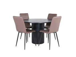 ebuy24 BiancaROBL eethoek eetkamertafel zwart en 4 Windu Lyx eetkamerstal bruin.