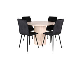 ebuy24 BiancaROWW eethoek eetkamertafel eik fineer wit washed en 4 Windu Lyx eetkamerstal velours zwart.