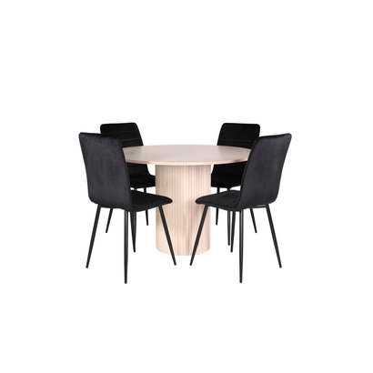 ebuy24 BiancaROWW eethoek eetkamertafel eik fineer wit washed en 4 Windu Lyx eetkamerstal velours zwart.