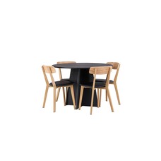 ebuy24 Bootcut eethoek tafel zwart en 4 Sanjos stoelen naturel.