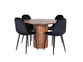 ebuy24 BiancaROWA eethoek eetkamertafel eik fineer en 4 Polar eetkamerstal velours zwart.