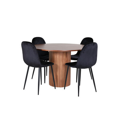 ebuy24 BiancaROWA eethoek eetkamertafel eik fineer en 4 Polar eetkamerstal velours zwart.