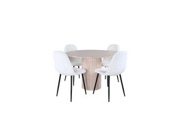 ebuy24 Bianca eethoek tafel whitewash en 4 Polar stoelen wit.