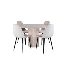 ebuy24 BiancaROWW eethoek eetkamertafel eik fineer wit washed en 4 Polar eetkamerstal velours beige.