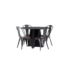 ebuy24 Bootcut eethoek tafel zwart en 4 Tempe stoelen dunkergrijs.