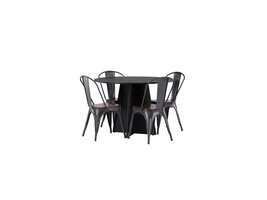 ebuy24 Bootcut eethoek tafel zwart en 4 Tempe stoelen dunkergrijs.