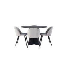 ebuy24 Bootcut eethoek tafel zwart en 4 Velvet stoelen grijs.