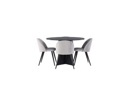 ebuy24 Bootcut eethoek tafel zwart en 4 Velvet stoelen grijs.