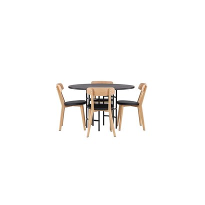 ebuy24 Copenhagen eethoek tafel zwart en 4 Sanjos stoelen naturel.
