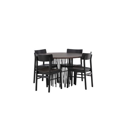 ebuy24 Stone eethoek tafel mokka en 4 Montros stoelen zwart.