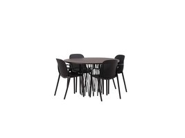ebuy24 Stone eethoek tafel mokka en 4 baltimore stoelen zwart.