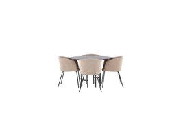 ebuy24 Copenhagen eethoek tafel mokka en 4 berit stoelen beige.