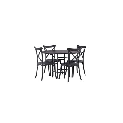 ebuy24 Copenhagen eethoek tafel zwart en 4 Crosett stoelen zwart.