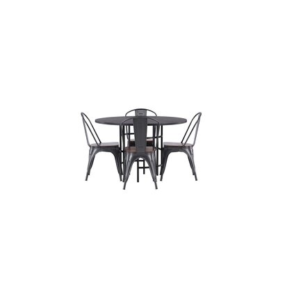 ebuy24 Copenhagen eethoek tafel zwart en 4 Tempe stoelen dunkergrijs.
