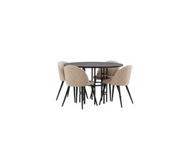 ebuy24 Copenhagen eethoek tafel zwart en 4 Velvet stoelen beige.