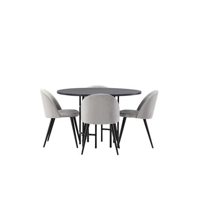 ebuy24 Copenhagen eethoek tafel zwart en 4 Velvet stoelen grijs.