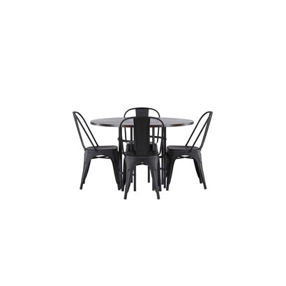 ebuy24 Copenhagen eethoek tafel mokka en 4 Tempe stoelen zwart.