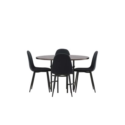 ebuy24 Copenhagen eethoek tafel mokka en 4 Polar stoelen zwart.