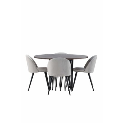 ebuy24 Stone eethoek tafel mokka en 4 Velvet stoelen grijs.