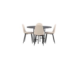 ebuy24 Copenhagen eethoek tafel zwart en 4 Polar stoelen beige.