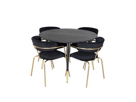 ebuy24 DippØ115BLBR eethoek eetkamertafel zwart en 4 Arrow eetkamerstal velours zwart.