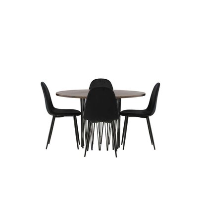 ebuy24 Stone eethoek tafel mokka en 4 Polar stoelen zwart.