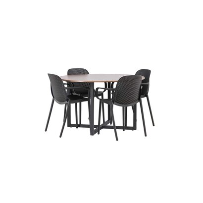 ebuy24 Durango eethoek tafel okkernoot decor en 4 baltimore stoelen zwart.