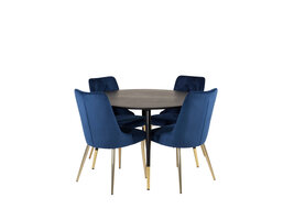 ebuy24 DippÃ˜115BLBR eethoek eetkamertafel zwart en 4 Velvet Deluxe eetkamerstal velours blauw, messing decor.