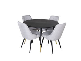 ebuy24 DippÃ˜115BLBR eethoek eetkamertafel zwart en 4 Velvet Deluxe eetkamerstal lichtgrijs, zwart.